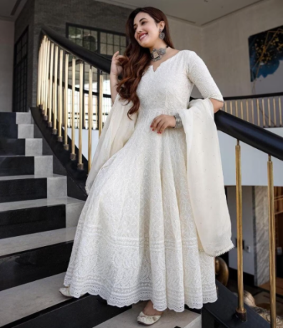 pure-cotton-embroidered-white-long-gown-kurta-with-dupatta-set-for-women-and-girls-big-0