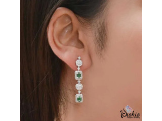 925 Raha Sterling Silver Green Earrings by Dishis Designer Jewellery.