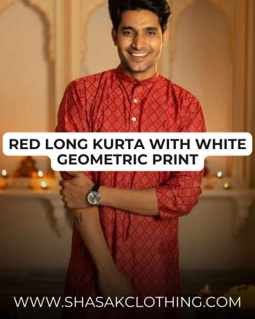 the-muslin-red-long-kurta-with-white-geometric-print-big-1